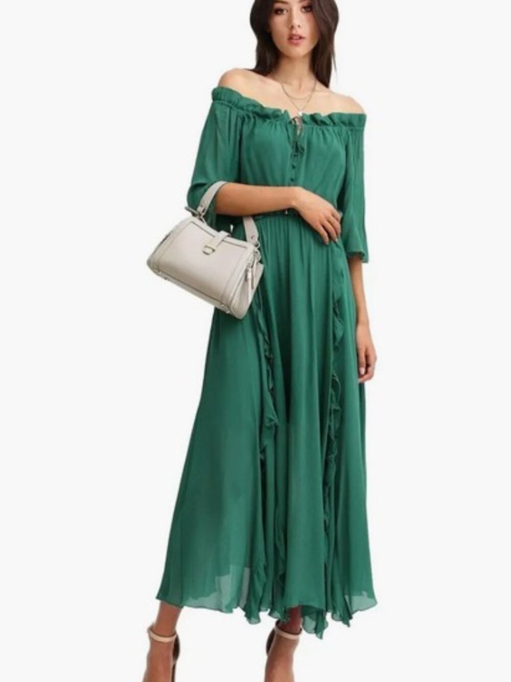Bella & Bloom Ruffled Midi Dress Green Size Small